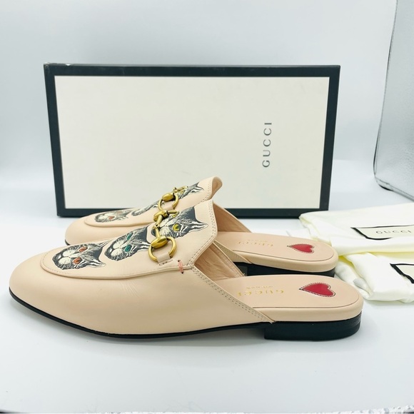GUCCI Women's Princetown Leather Mule Slide Mystic Cat Pink Horsebit 36 - Picture 3 of 12